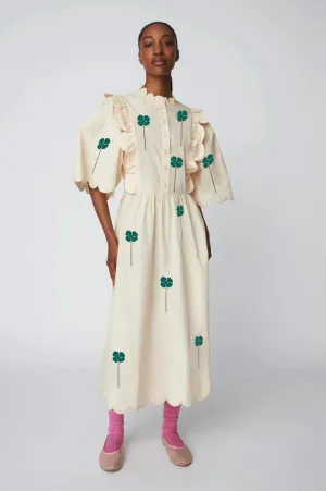 Stella Nova Embroidered Midi Green Clover Dress