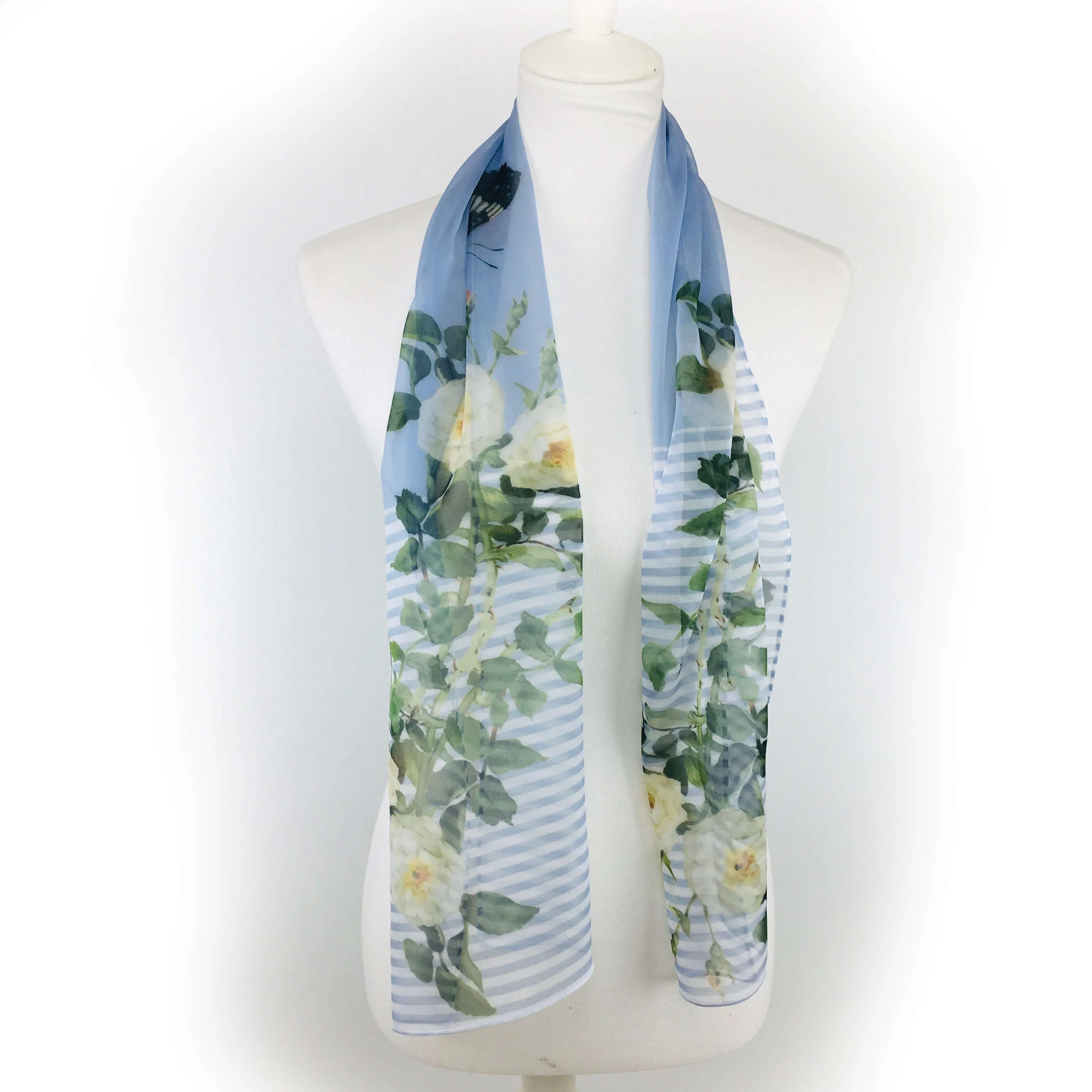 Striped Rose Scarf, Chiffon Scarf, Woman Scarf, All season scarf, Lightweight Scarf,ladies scarf, artist scarf