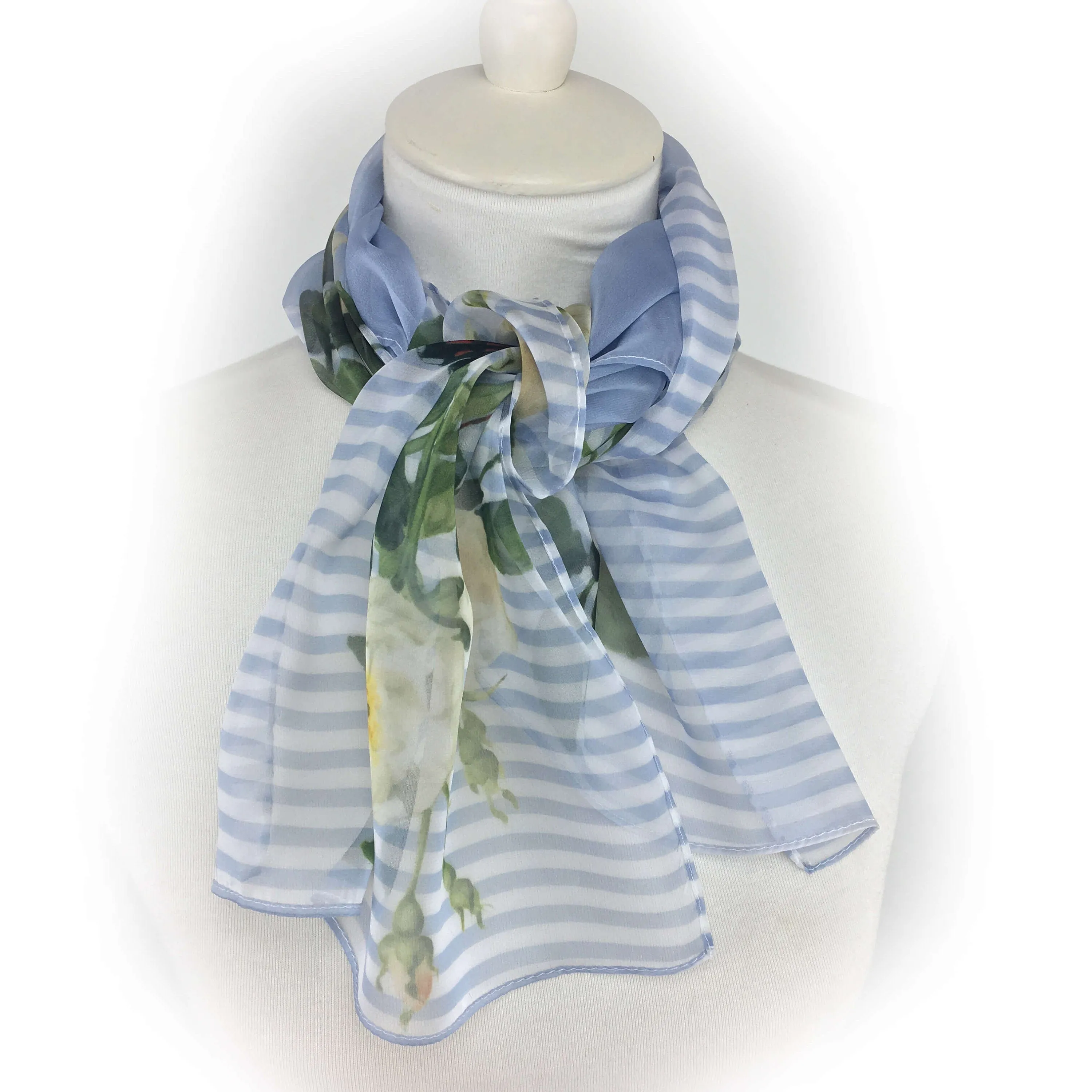 Striped Rose Scarf, Chiffon Scarf, Woman Scarf, All season scarf, Lightweight Scarf,ladies scarf, artist scarf
