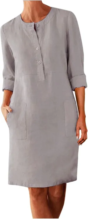 Summer Dresses for Women Casual T Shirt Dresses Swing Flowy Beach Vacation Sundress with Pockets T-Shirt Vacation Linen Dress
