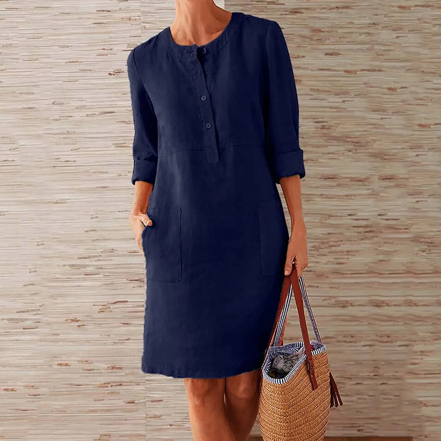 Summer Dresses for Women Casual T Shirt Dresses Swing Flowy Beach Vacation Sundress with Pockets T-Shirt Vacation Linen Dress