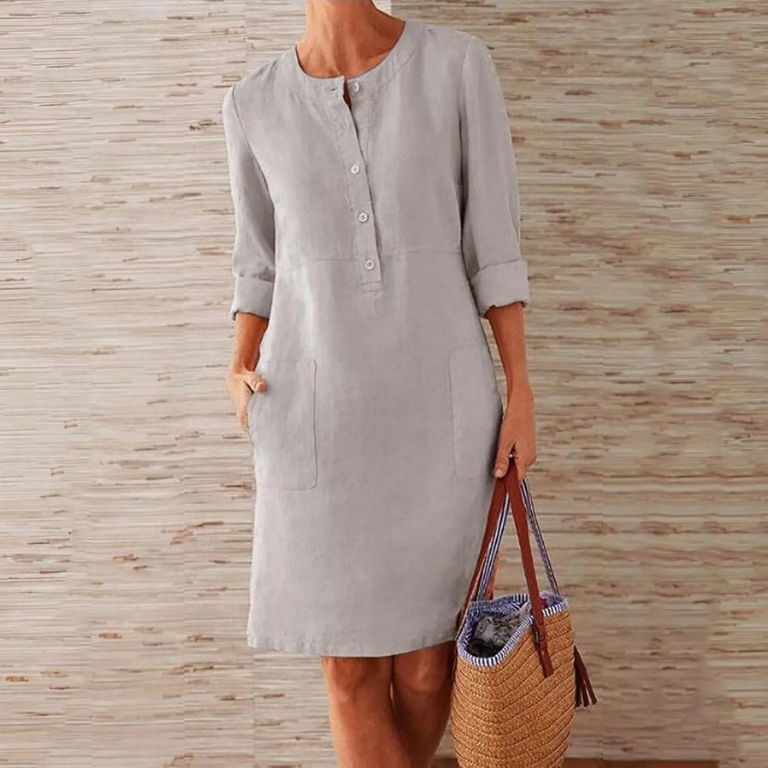 Summer Dresses for Women Casual T Shirt Dresses Swing Flowy Beach Vacation Sundress with Pockets T-Shirt Vacation Linen Dress