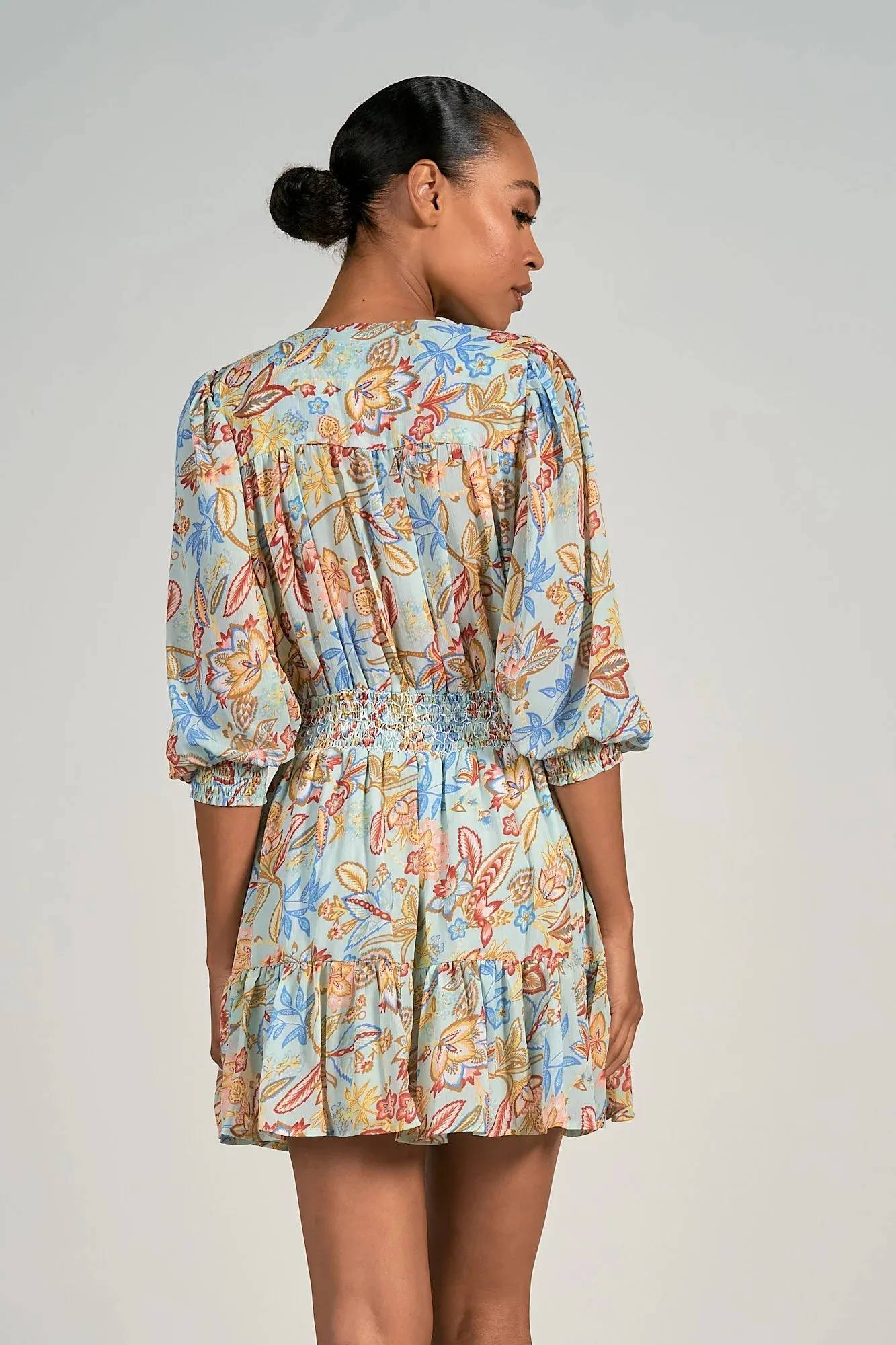 Take Me To Melrose Smocked Waist Dress with 3/4 Sleeve