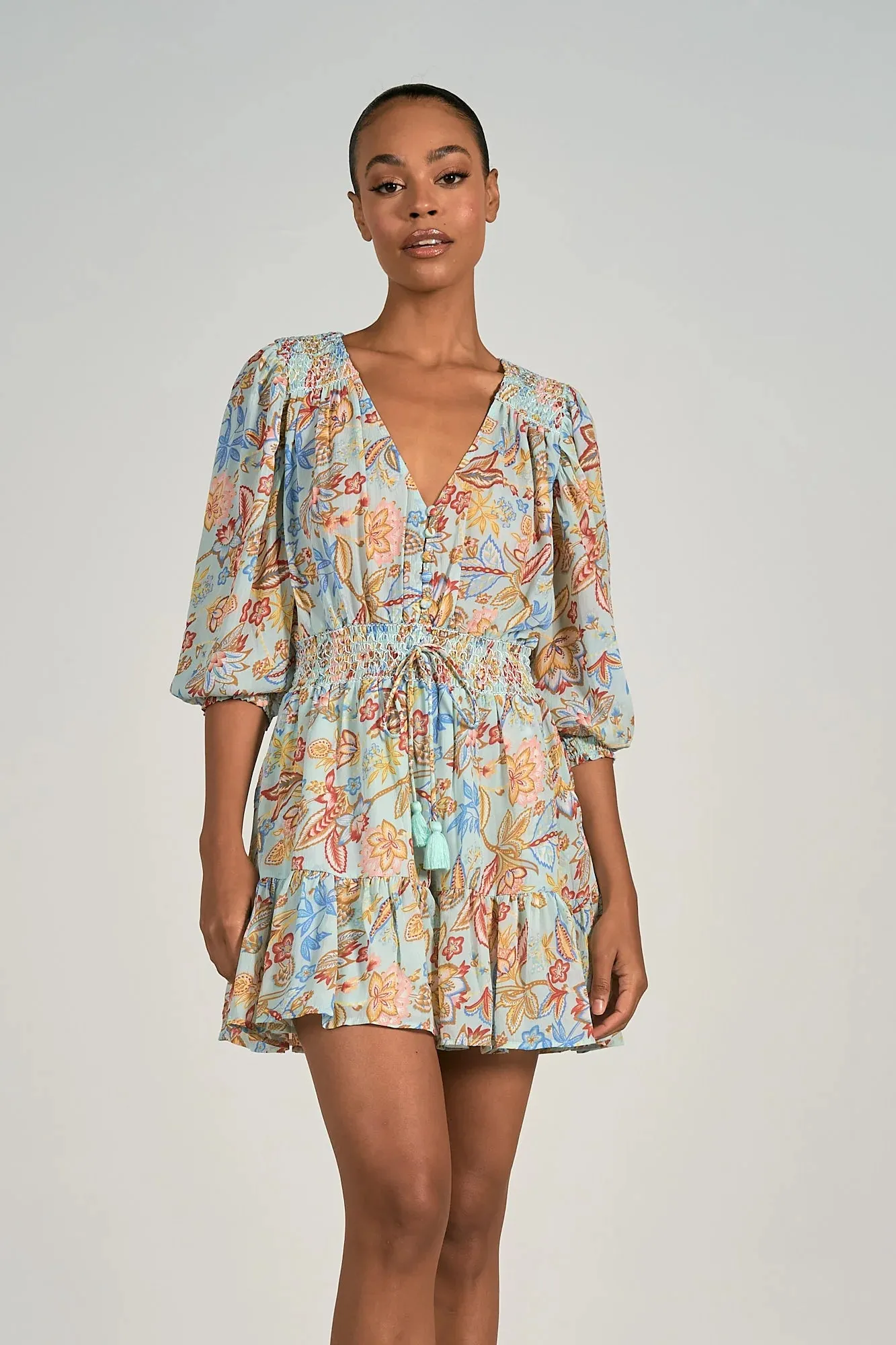 Take Me To Melrose Smocked Waist Dress with 3/4 Sleeve