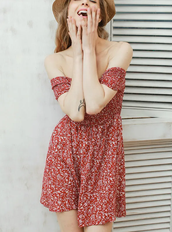 TastyHottie - Off Shoulder Slash Neck Floral Mini Sexy Beach Dress
