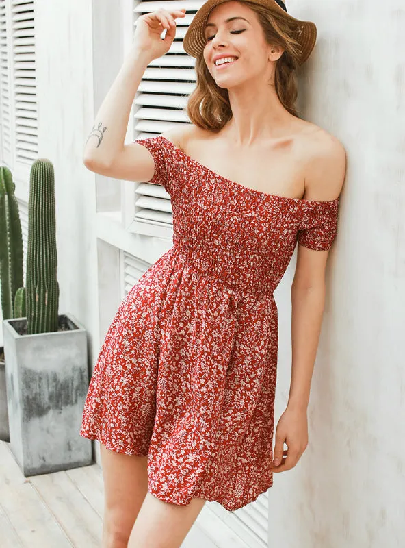 TastyHottie - Off Shoulder Slash Neck Floral Mini Sexy Beach Dress