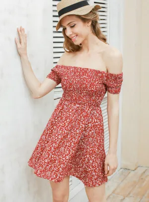 TastyHottie - Off Shoulder Slash Neck Floral Mini Sexy Beach Dress