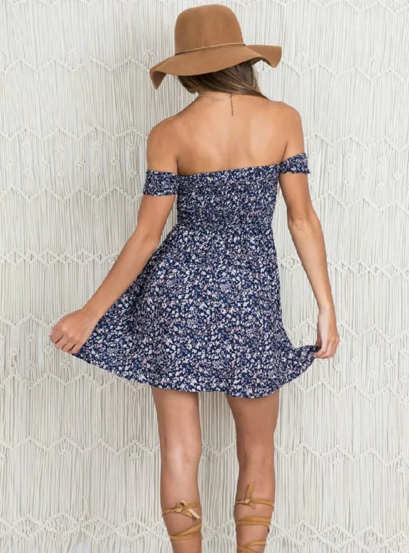 TastyHottie - Off Shoulder Slash Neck Floral Mini Sexy Beach Dress
