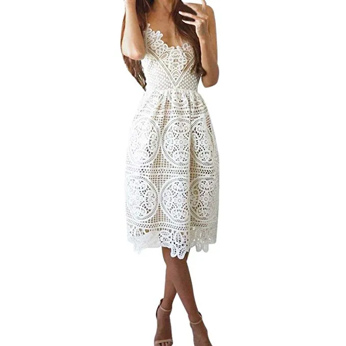 TastyHottie - Women's Sleeveless Spaghetti Strap V Neck Party Evening Backless Lace Gown Cocktail Dress