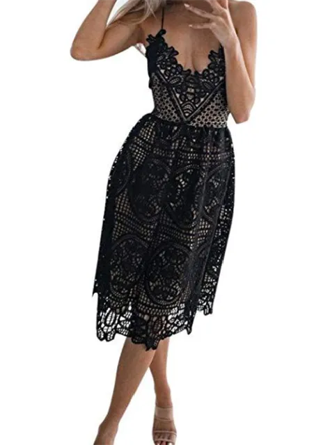 TastyHottie - Women's Sleeveless Spaghetti Strap V Neck Party Evening Backless Lace Gown Cocktail Dress