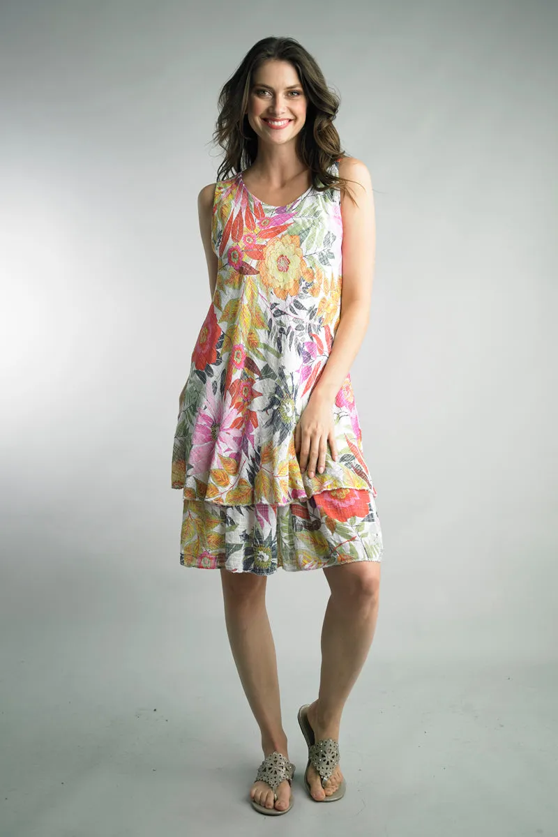 Tempo Paris Botanical Gardens White Tiered Sleeveless Dress