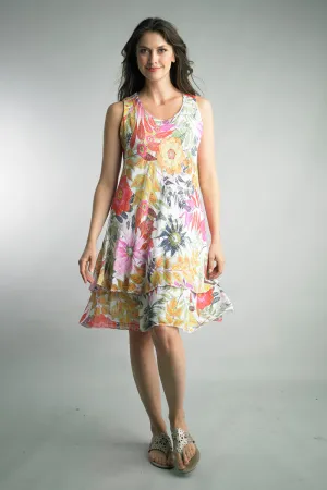 Tempo Paris Botanical Gardens White Tiered Sleeveless Dress