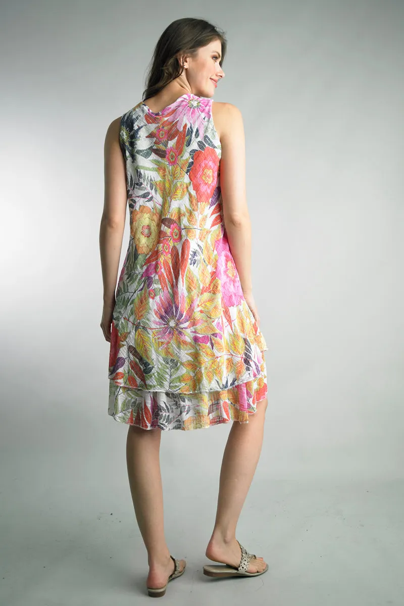 Tempo Paris Botanical Gardens White Tiered Sleeveless Dress