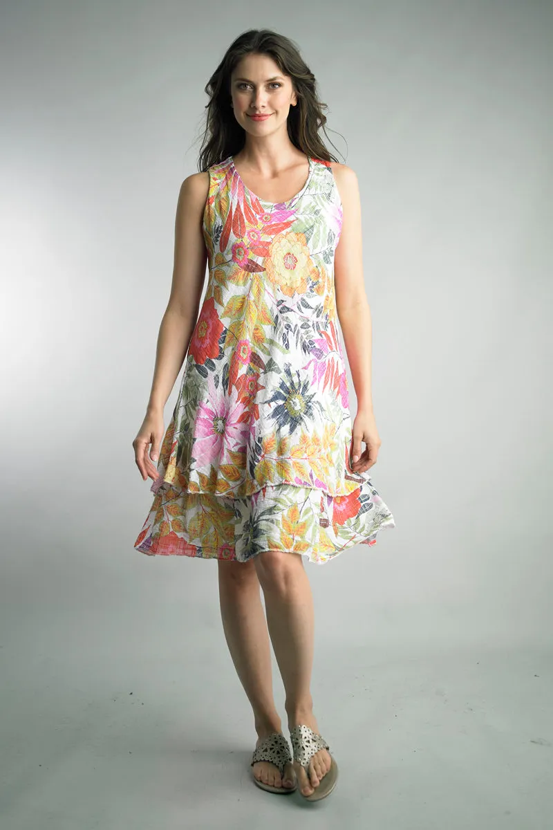 Tempo Paris Botanical Gardens White Tiered Sleeveless Dress