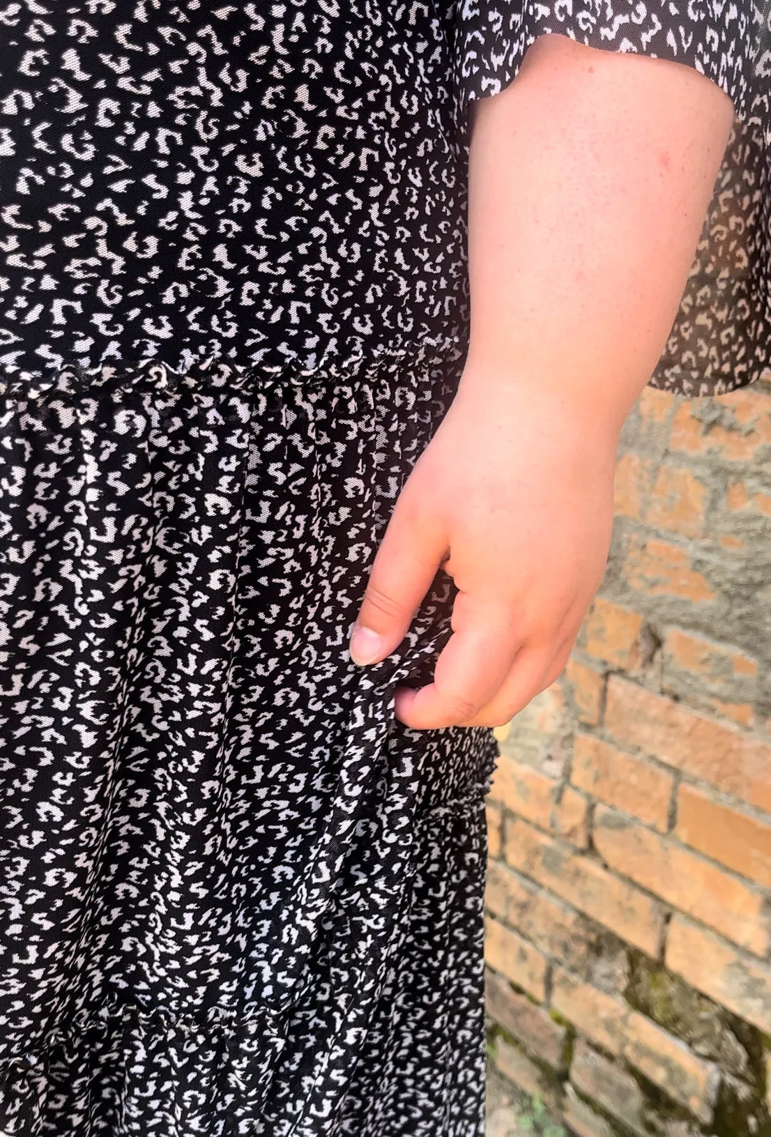 The Little Ruffle Dress (Black/White Abstract Dot)