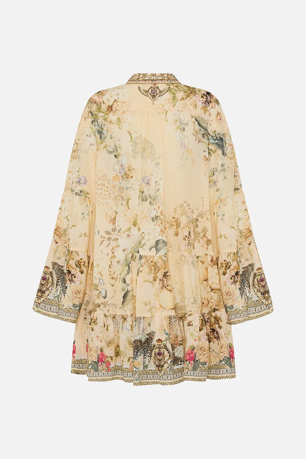TIERED DRESS WITH COLLAR ADORNED IN ANTIQUITY