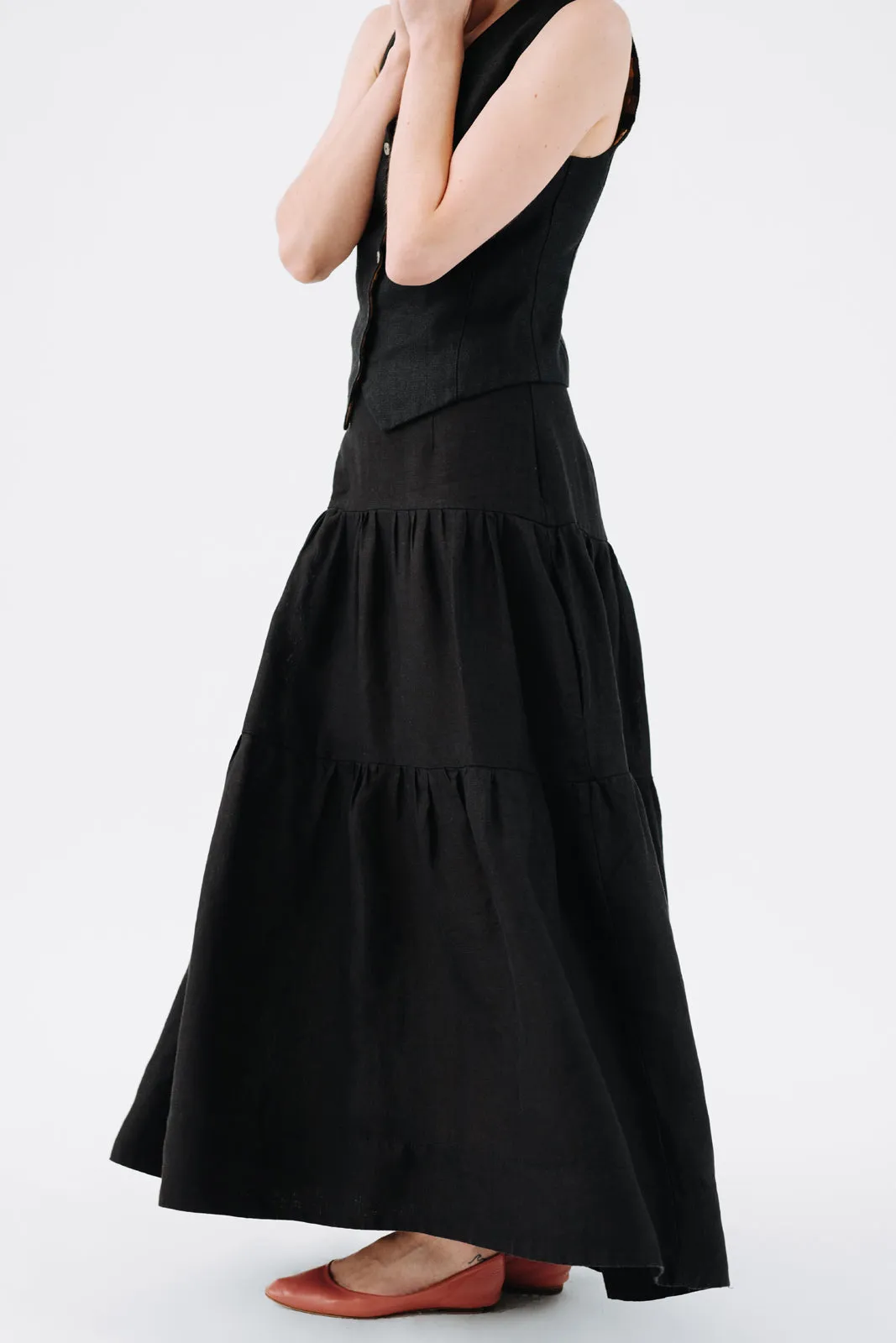 Tiered Skirt, Black Pansy