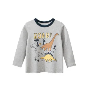 Toddler Boy's Dinosaur Print Design Long-sleeve Gray T-shirt