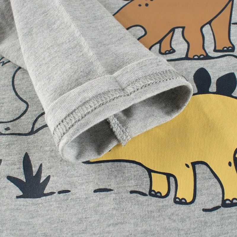 Toddler Boy's Dinosaur Print Design Long-sleeve Gray T-shirt