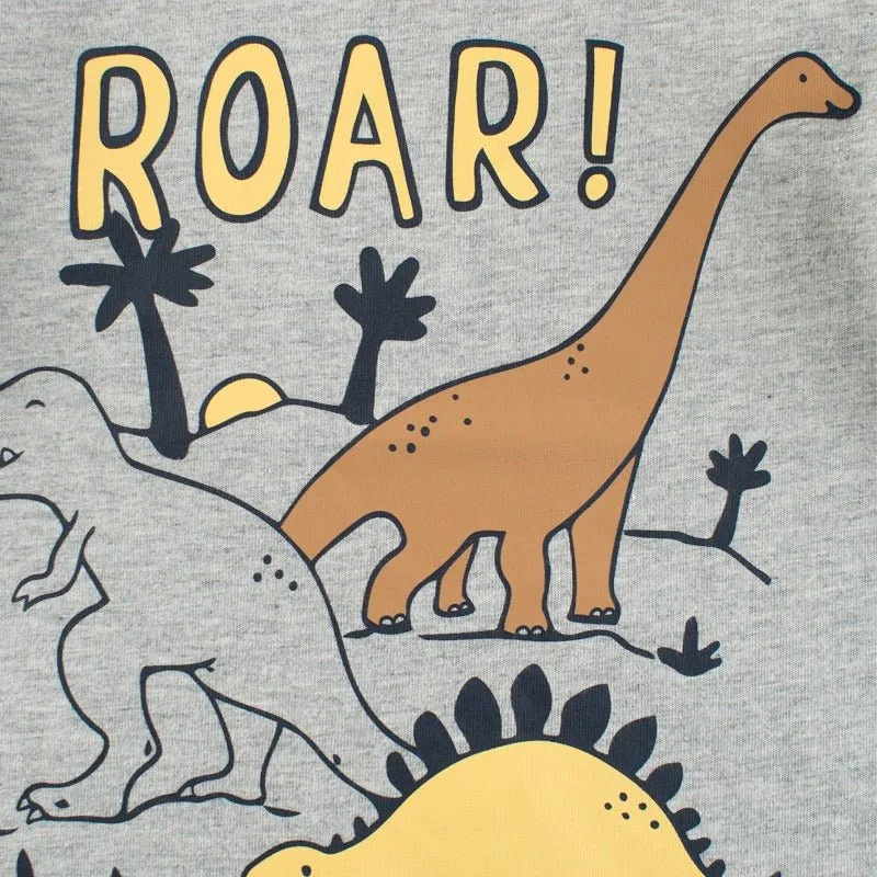 Toddler Boy's Dinosaur Print Design Long-sleeve Gray T-shirt