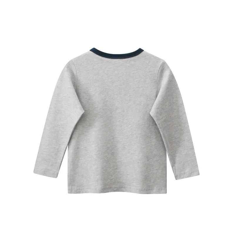 Toddler Boy's Dinosaur Print Design Long-sleeve Gray T-shirt