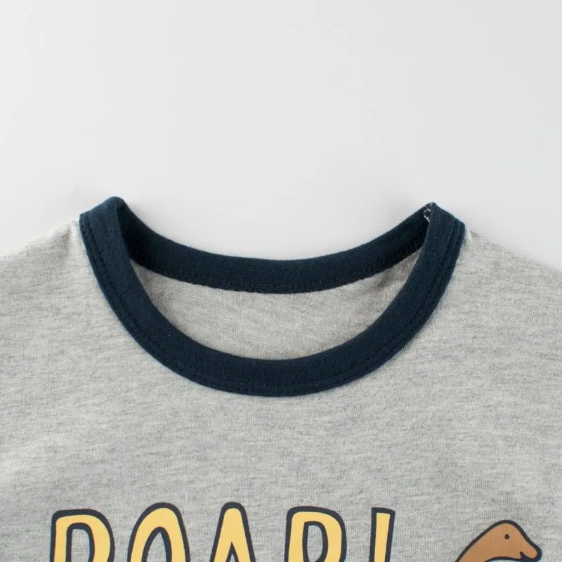 Toddler Boy's Dinosaur Print Design Long-sleeve Gray T-shirt