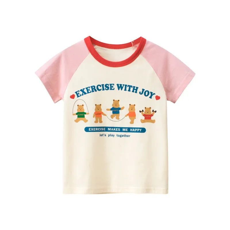 Toddler/Kid Girl's Bear Print Design Summer T-shirt