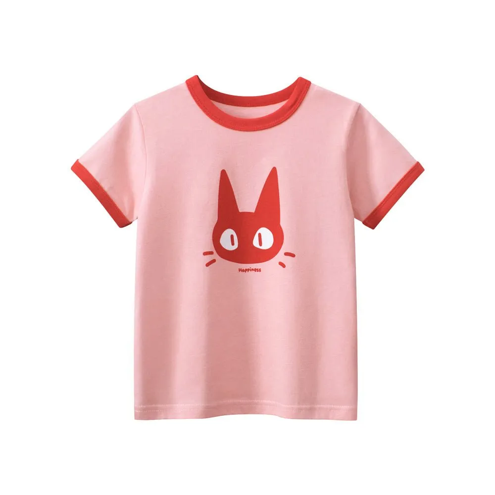 Toddler/Kid Girl's Cartoon Cutie Cat Design Pink Short Sleeve Tee