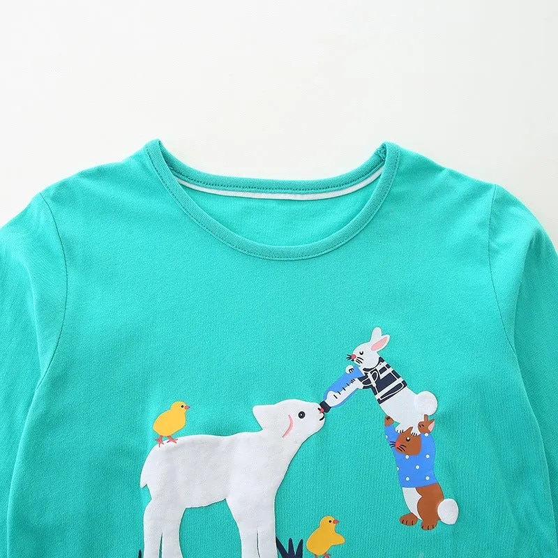 Toddler/Kid Girl's Long Sleeve Lovely Animals Print Design T-Shirt
