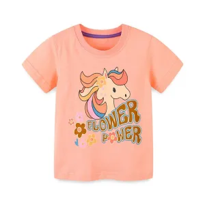 Toddler/Kid Girl's Pink Unicorn Print Design T-shirt