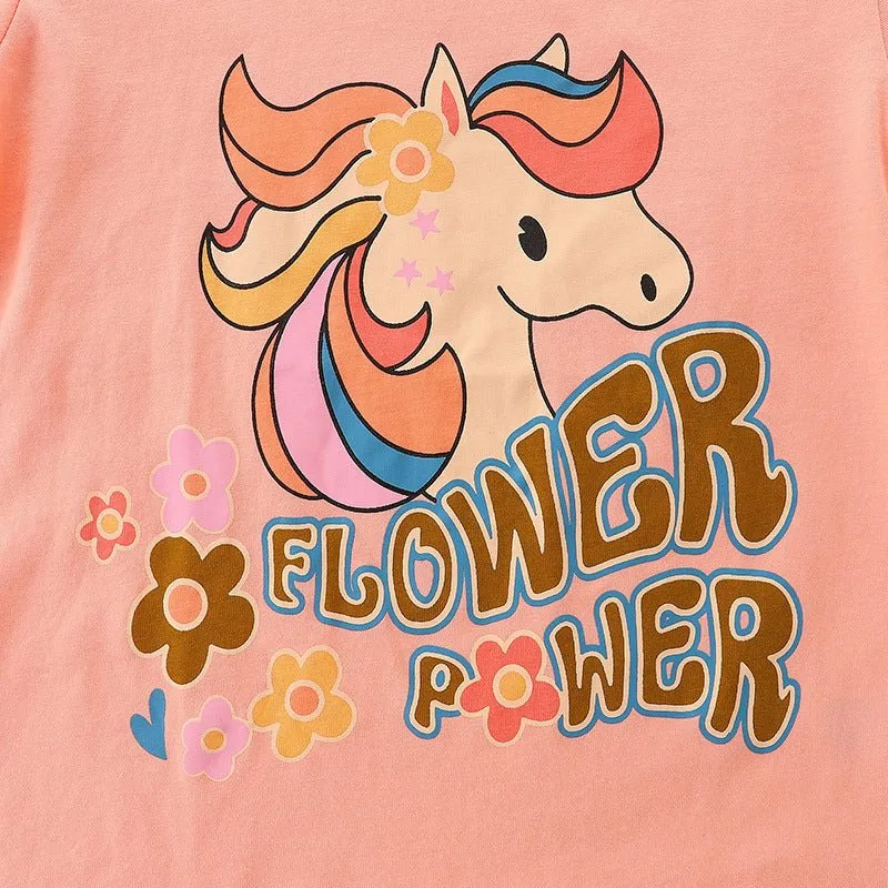 Toddler/Kid Girl's Pink Unicorn Print Design T-shirt