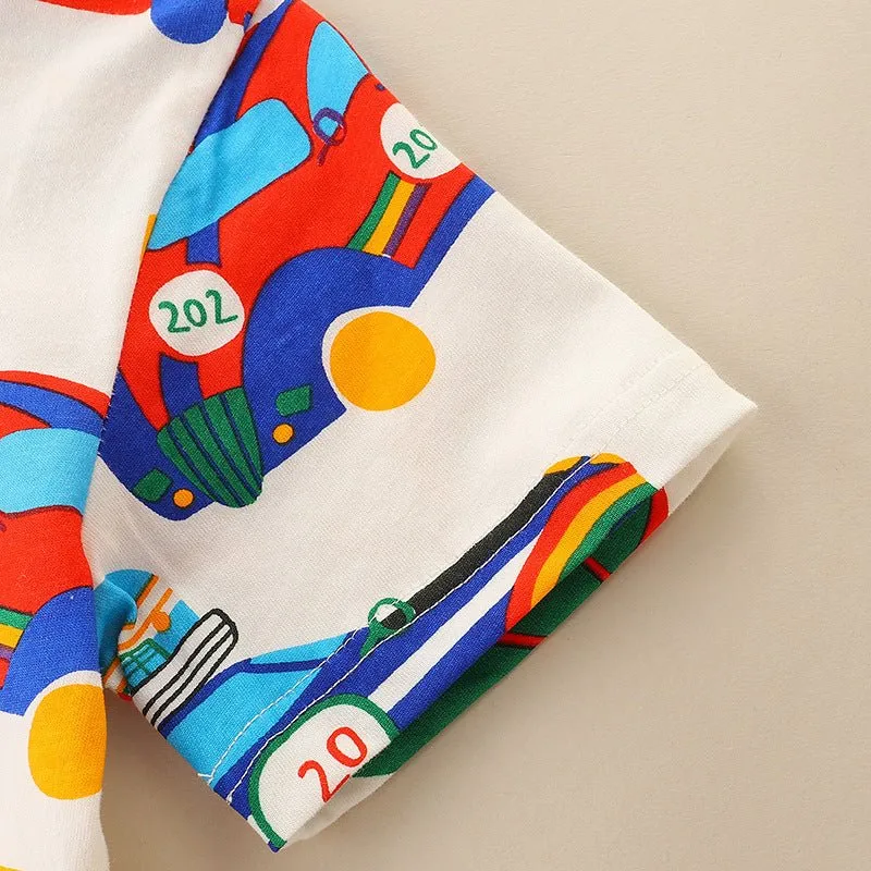 Toddler/Kid's Allover Car Print Design Short Sleeve T-shirt