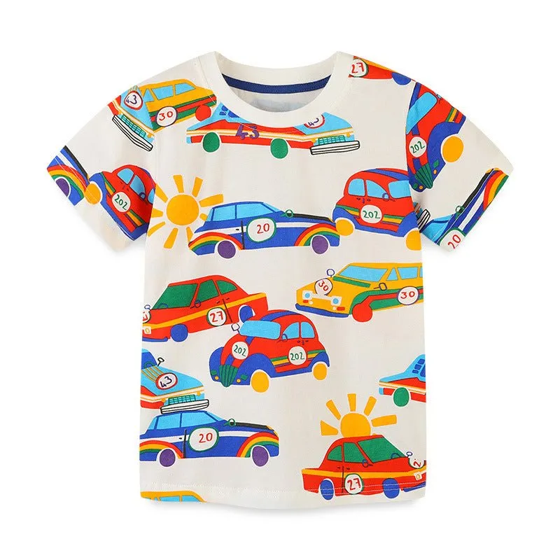 Toddler/Kid's Allover Car Print Design Short Sleeve T-shirt