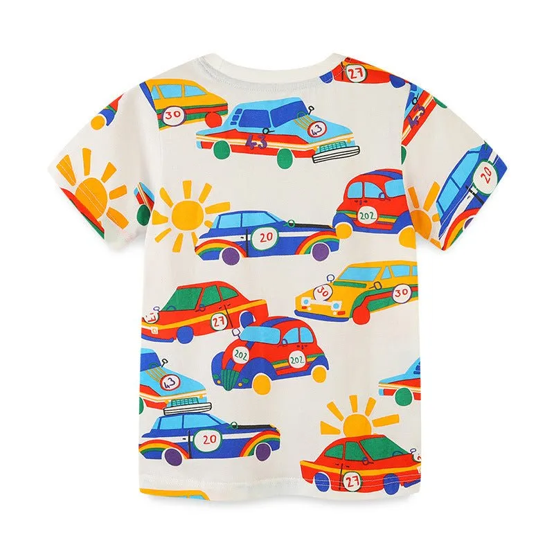Toddler/Kid's Allover Car Print Design Short Sleeve T-shirt