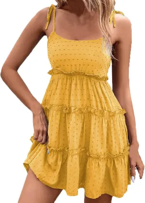 TUNUSKAT Womens 2024 Summer Mini Dress Flowy Adjustable Spaghetti Straps Dresses Short Sleeveless Ruffle Tiered Camis Dress