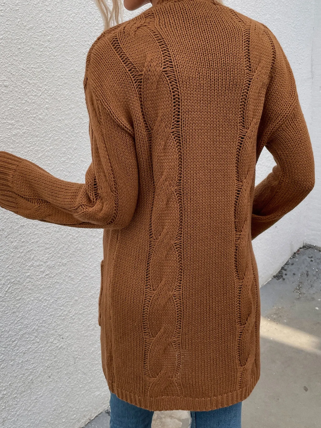 Women Caramel Ribbed Long Sleeve Knit Cardigan Sweater MYLU2860KQ