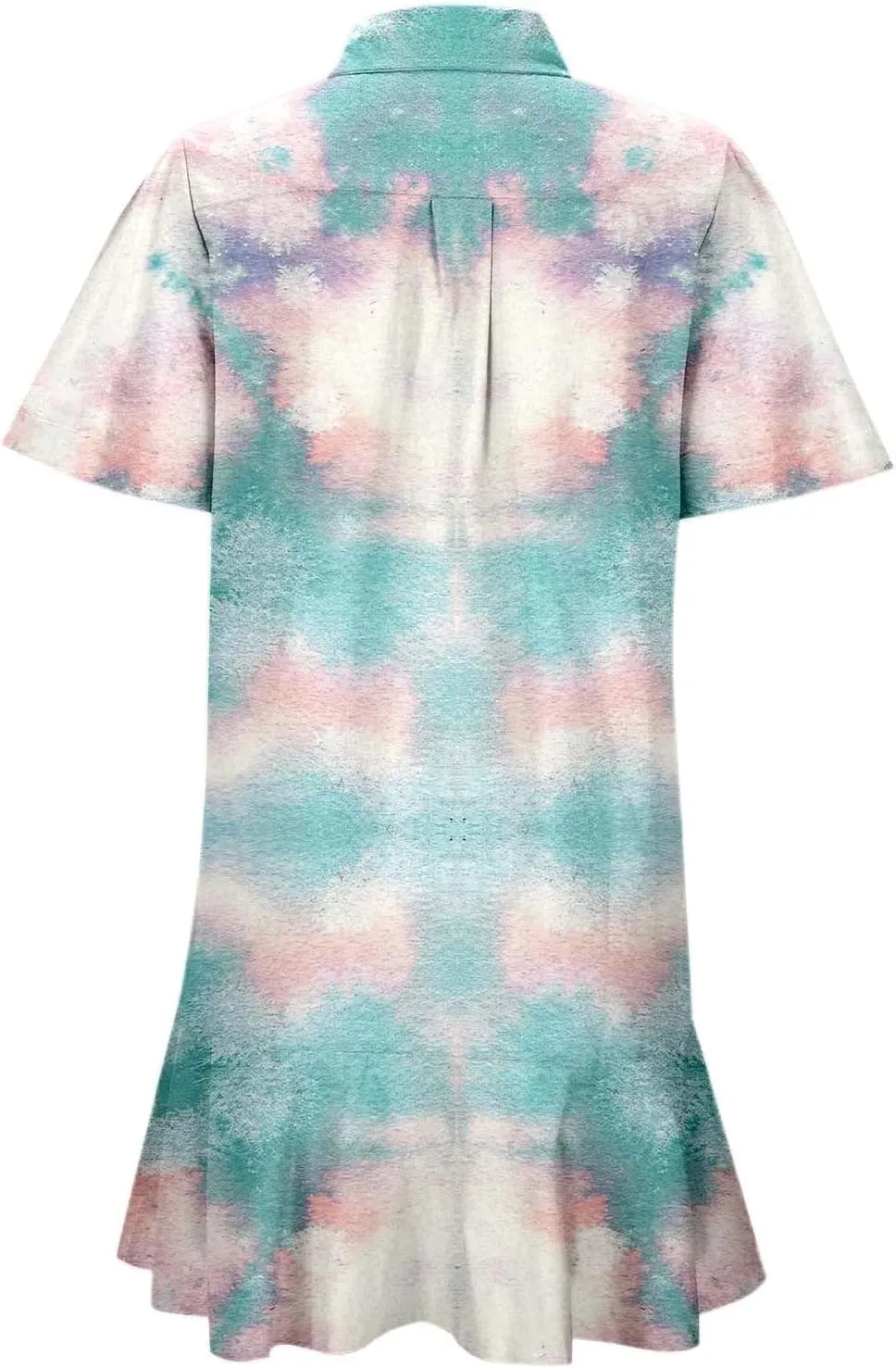 Women Summer Shirt Dress Lapel Button Down Short Sleeve Cotton Linen Ruffle Hem Mini Dresses Casual Beach Shirt Dresses