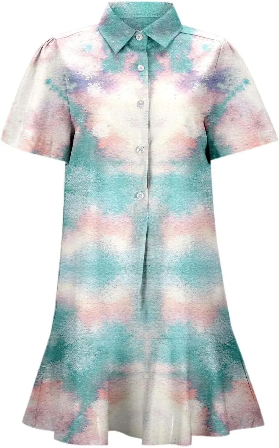 Women Summer Shirt Dress Lapel Button Down Short Sleeve Cotton Linen Ruffle Hem Mini Dresses Casual Beach Shirt Dresses