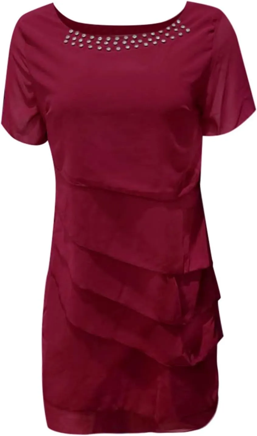 Womens 2025 Summer Casual Dresses Tiered Chiffon Pleated A Line Flowy Mini Dress Elegant Cocktail Party Outfits