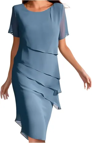Womens 2025 Summer Casual Dresses Tiered Chiffon Pleated A Line Flowy Mini Dress Elegant Cocktail Party Outfits