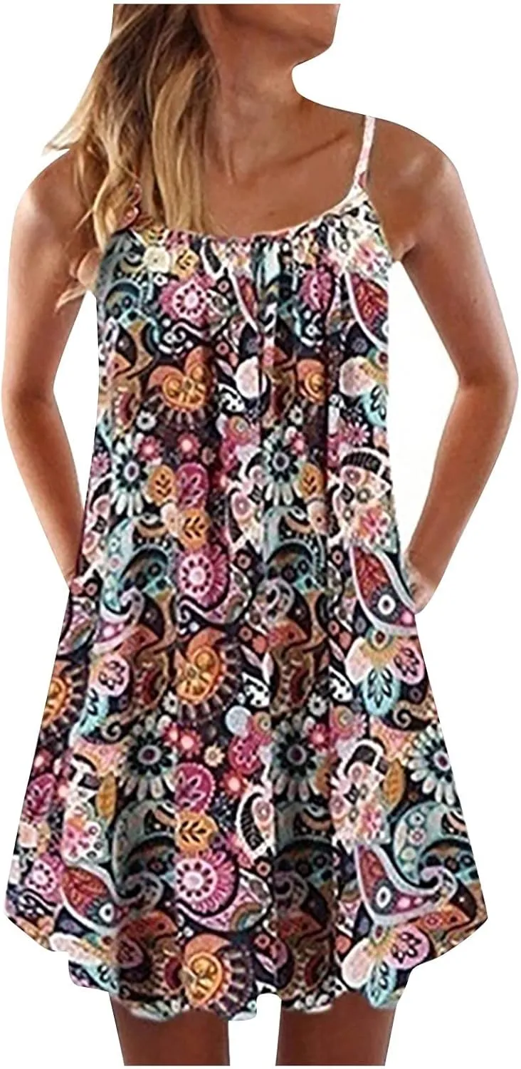 Women's Dresses Summer 2024 Casual Sleeveless Dress Bohemian Print Loose Tank Large Dress Casual, XS-6XL