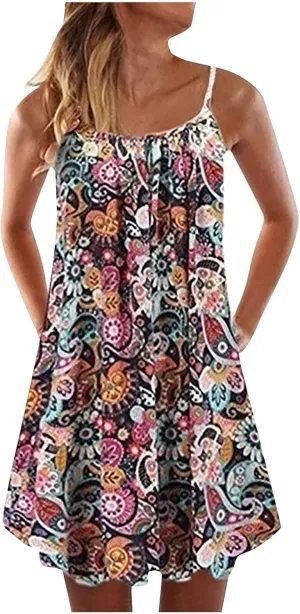 Women's Dresses Summer 2024 Casual Sleeveless Dress Bohemian Print Loose Tank Large Dress Casual, XS-6XL