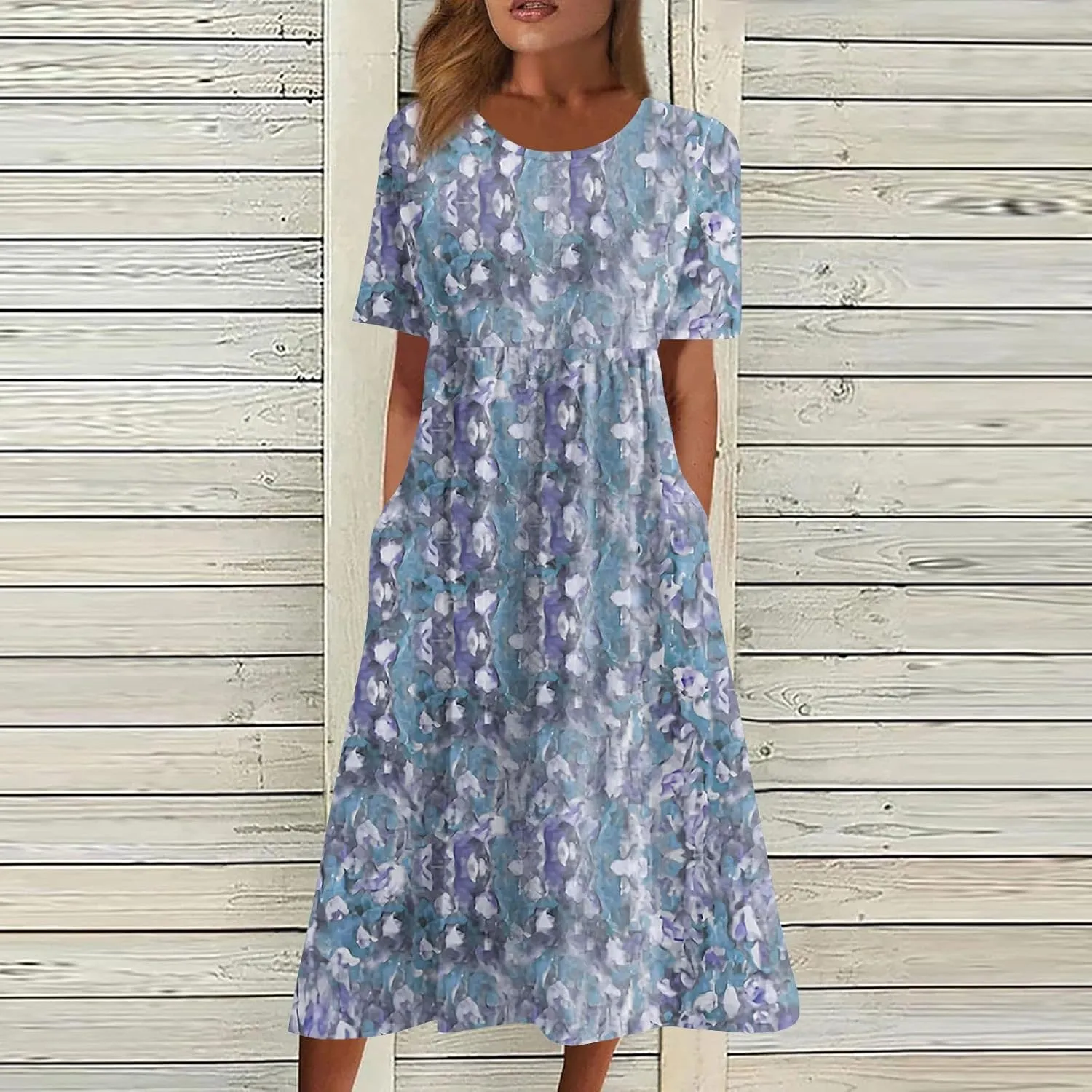 Women's Maxi Dresses 2025 Summer Casual Loose Trendy Short Sleeve Round Neck Solid Floral Printed Dress Plus Size, S-3XL