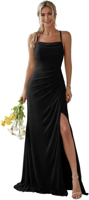 Women's Mermaid Bridesmaid Dresses for Wedding Long Chiffon Formal Evening Gowns with Slit