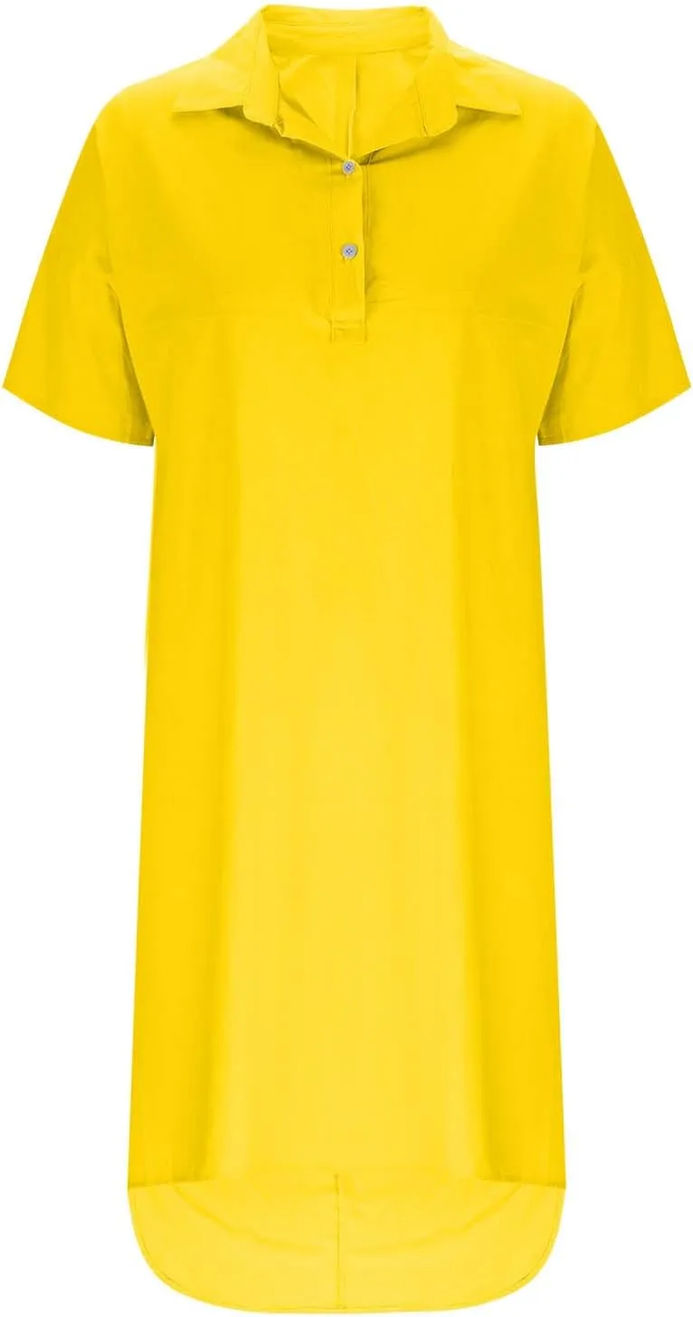 Women's Oversized Dresses Plus Size Boho Dress Casual Fashion Soft V Neck Button Dress Solid Short Sleeve Dress