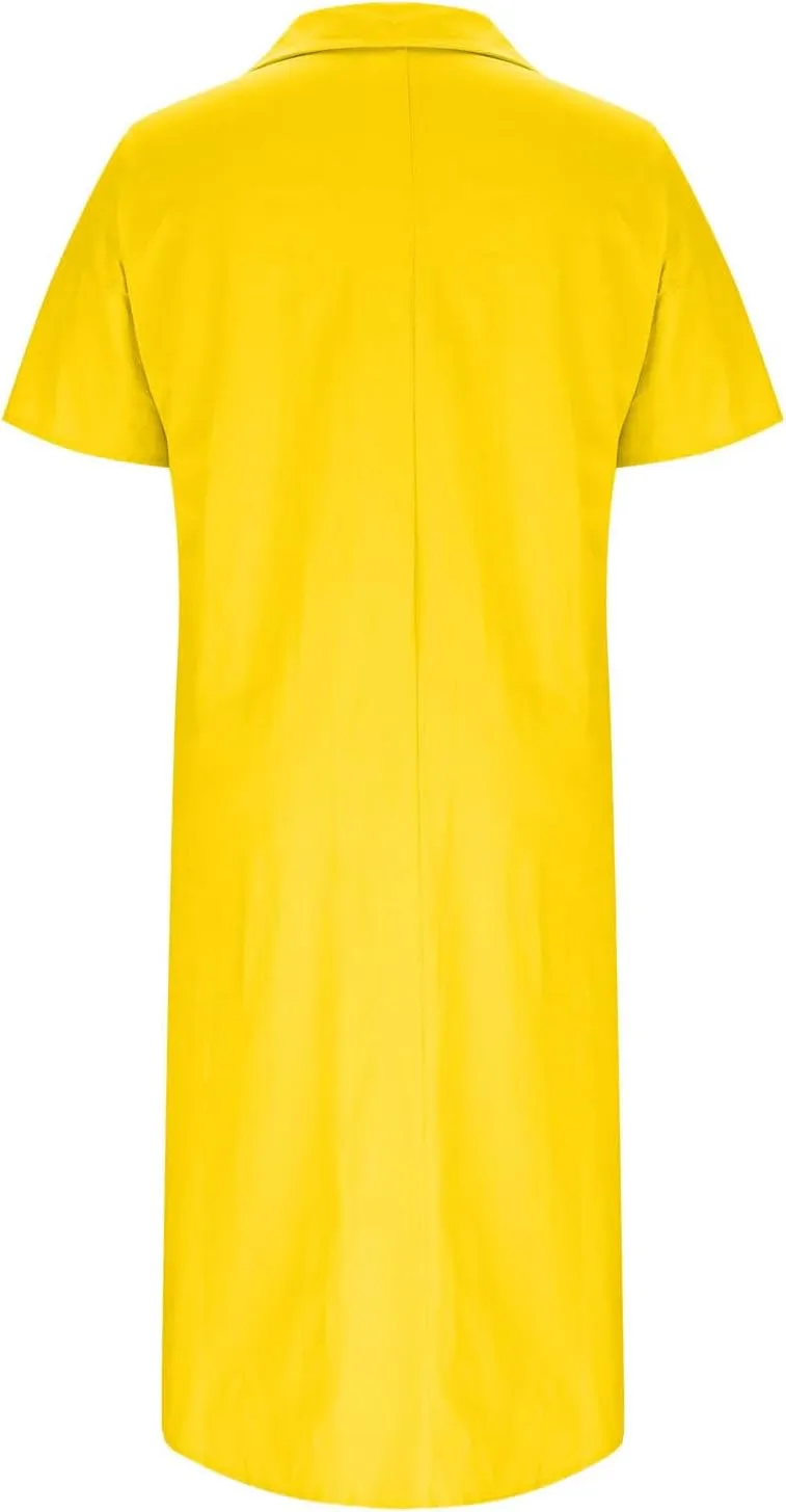 Women's Oversized Dresses Plus Size Boho Dress Casual Fashion Soft V Neck Button Dress Solid Short Sleeve Dress