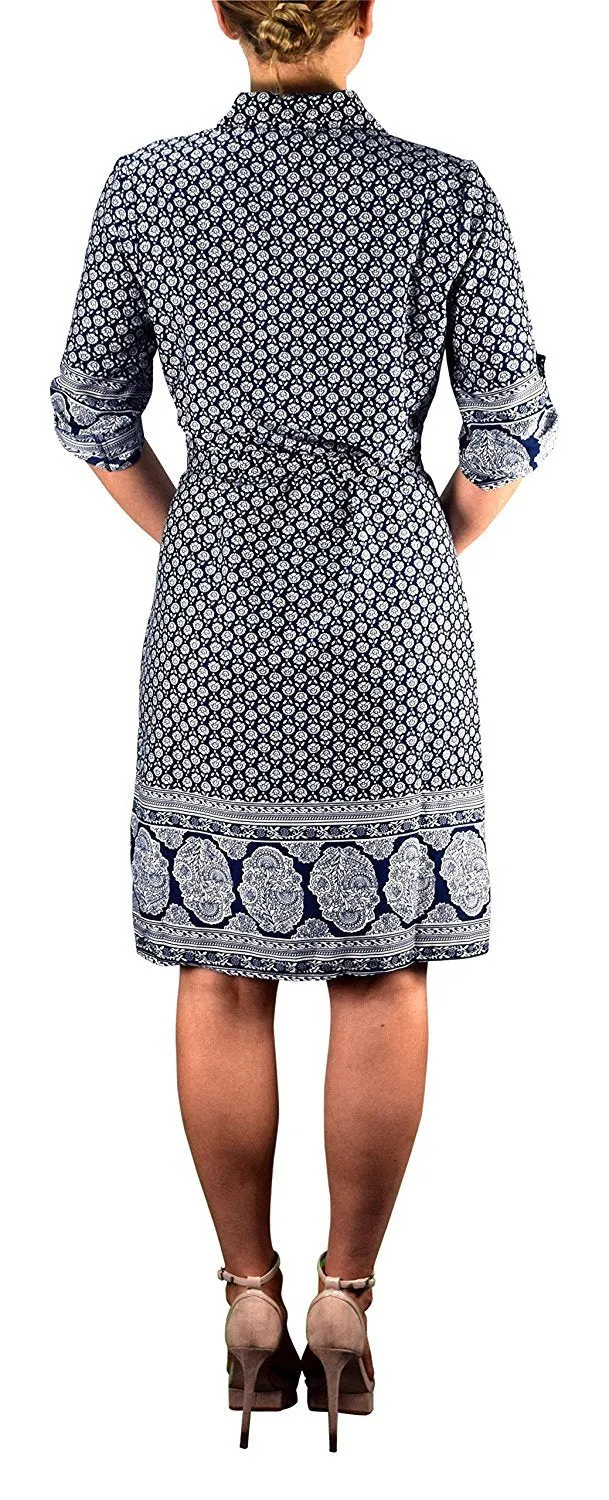 Womens Summer Causal V Neck Shift  Sleeve Waist Tie Shift Dress